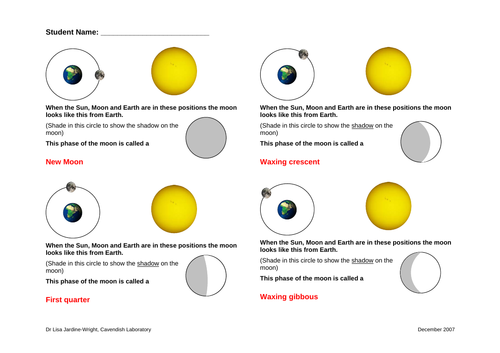 Moon Phases - Worksheet and Answers | Teaching Resources