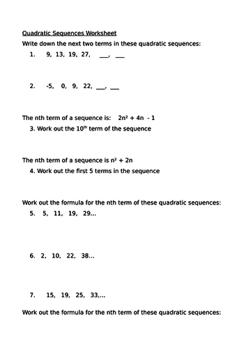 gcse maths sequences worksheet