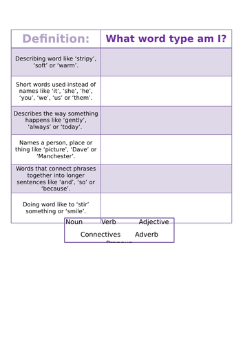 Word Type Starter