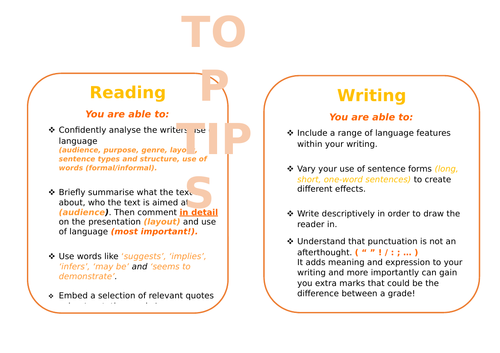 GCSE English Language - TOP TIPS