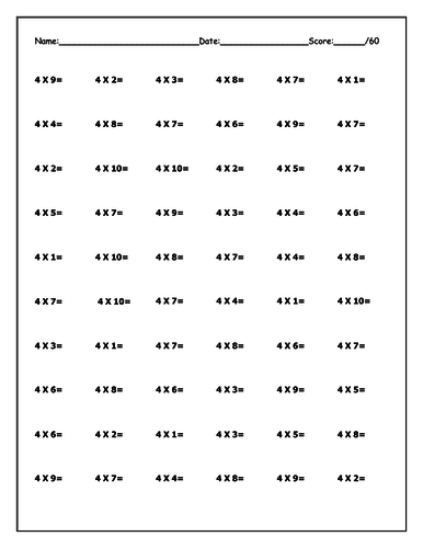 Times Tables 91����t Sheets (60 mixed questions per test)