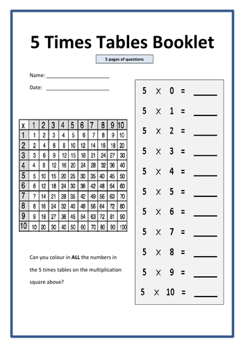 5 Times Tables Booklet - 5 pages