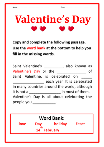 Valentine's Day - Worksheet and Card-Making Resources