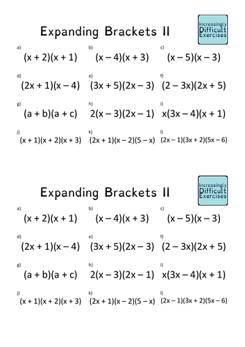 Increasingly Difficult Questions - Expanding Brackets 2 | Teaching ...