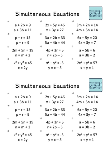 Increasingly Difficult Questions - Simultaneous Equations | Teaching ...