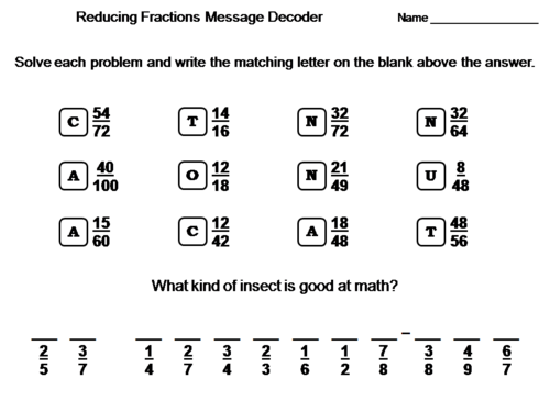 Reducing Fractions Activity: Math Message Decoder