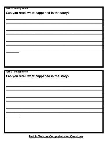 Tuesday by David Wiesner Comprehension Questions and Activities