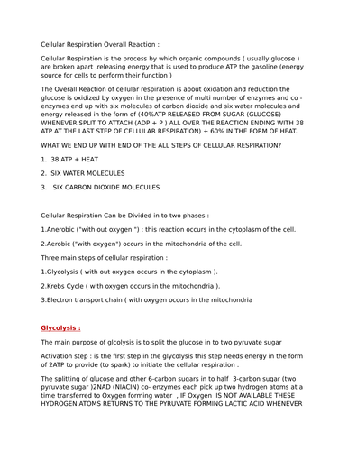 Cellular Respiration | Teaching Resources