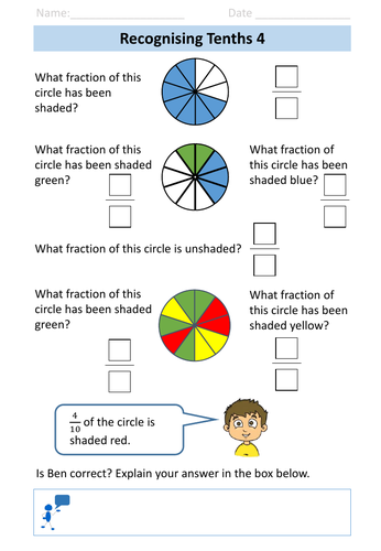 fractions year 3 tenths worksheets teaching resources