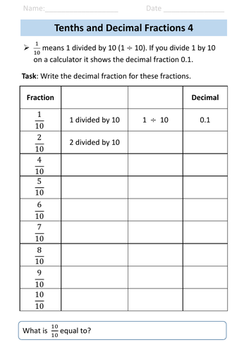 fractions year 3 tenths worksheets teaching resources