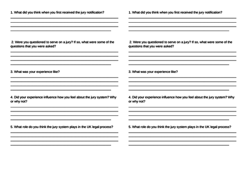 Jury Duty worksheets | Teaching Resources
