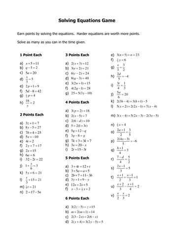 Solving Equations Game | Teaching Resources