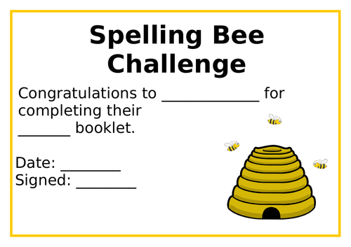 Spelling Bee Certificate