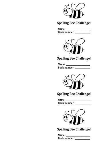 Spelling Bee Challenge booklet and testing sheet