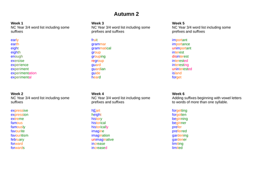 Autumn 2 Year 3 spelling lists