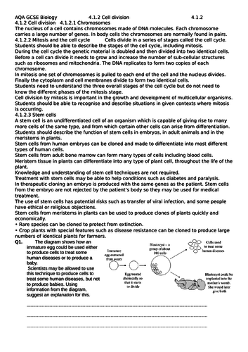 AQA GCSE Combined Trilogy/Biology Cell Biology 4.1 Revision | Teaching ...