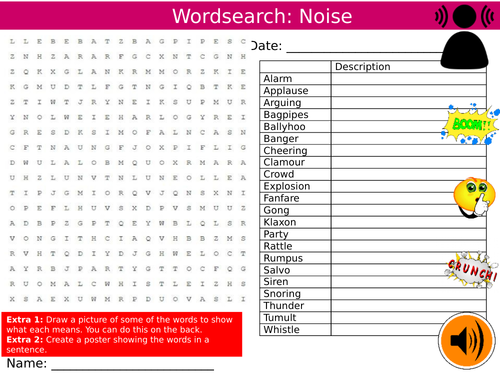 Noise Wordsearch Puzzle Sheet Keywords Settler Starter Cover Lesson