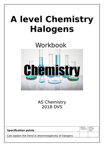 New ChemAlevel Halogens inorganic topic - Full work book that takes you through full topic, and test