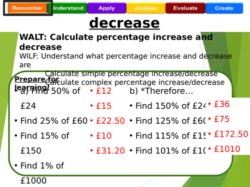 Percentage Increase and Decrease | Teaching Resources