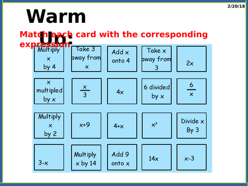 A2.1 Using Algebra - collecting like terms