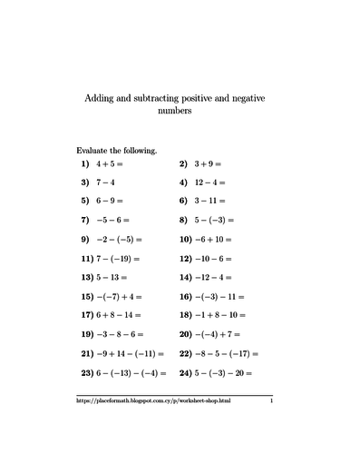 addition-and-subtraction-of-positive-and-negative-numbers-flashcards