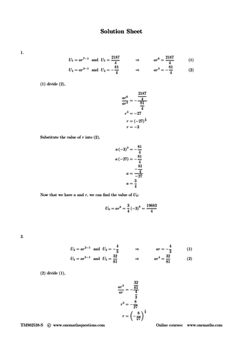 Geometric Sequence Worksheets | Teaching Resources