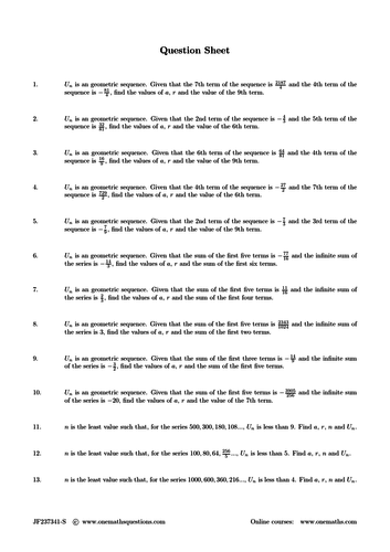 Geometric Sequence Worksheets | Teaching Resources