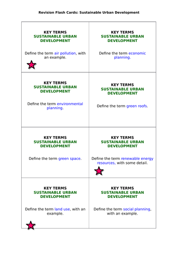 AQA GCSE Geography (2016) Sustainable Urban Development revision flashcards