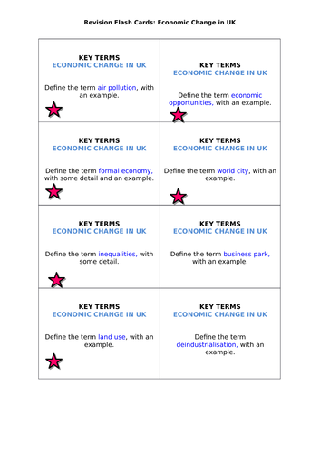 AQA GCSE Geography (2016) Economic Change in UK revision flashcards