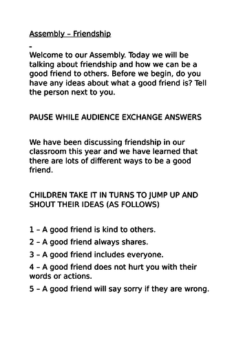 friendship-assembly-script-teaching-resources