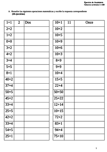 Tes Spanish Numbers Worksheet