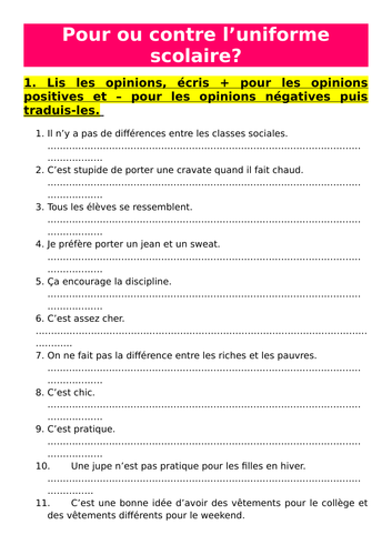 Pour ou contre l'uniforme? Quel serait ton uniforme idéal?