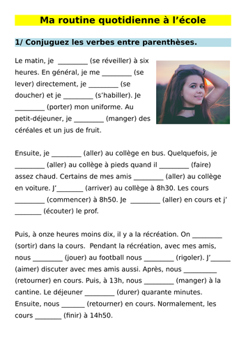 Ma routine à l'école - révision du présent