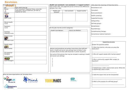 Level 3 Health and Social Care Unit 2 Learning Aim A | Teaching Resources