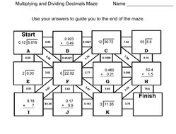 Multiplying and Dividing Decimals: Math Maze | Teaching Resources