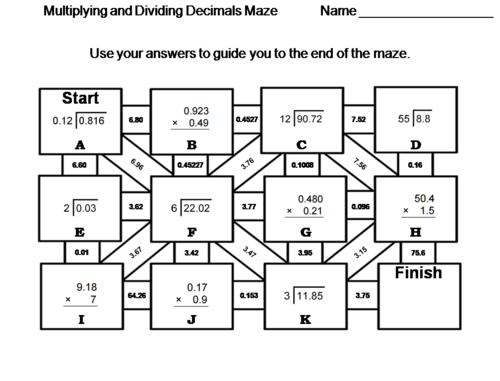 Multiplying and Dividing Decimals: Math Maze