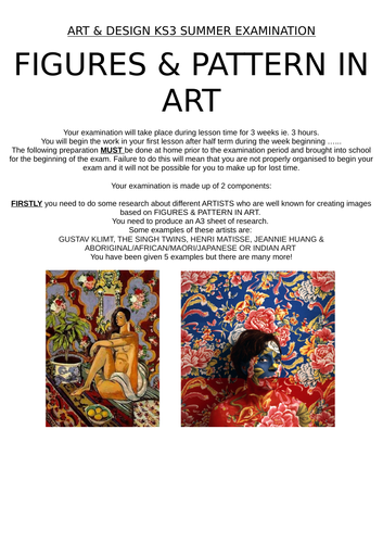 ART & DESIGN KS3 EXAM – Figures & pattern
