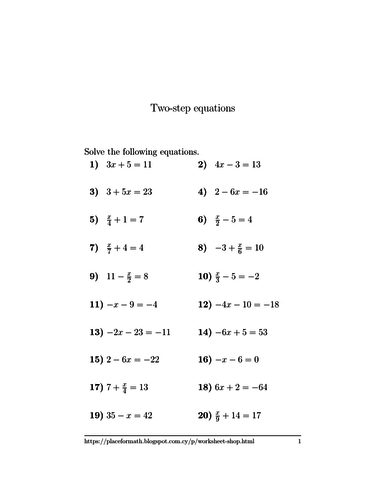 Two-step equations worksheet (with solutions) | Teaching Resources