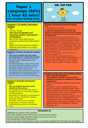 AQA English Language Paper 1 And 2 Revision Placemat Teaching Resources