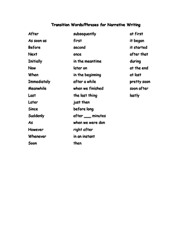good transition words for narrative essays