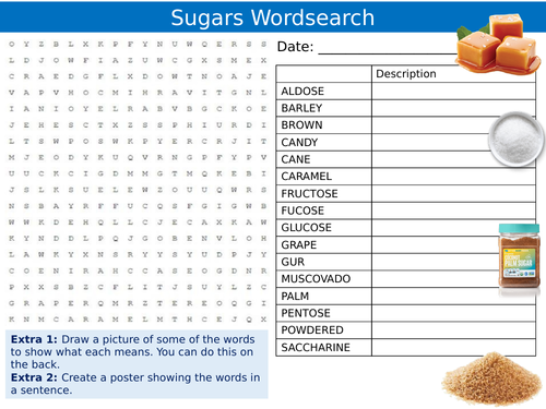 Sugars Wordsearch Puzzle Sheet Keywords Settler Starter Cover Lesson ...