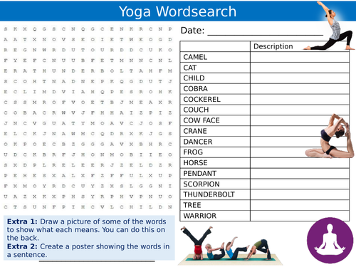 Yoga Wordsearch Puzzle Sheet Keywords Settler Starter Cover Lesson PE