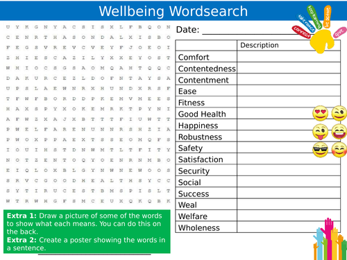 Wellbeing Wordsearch Puzzle Sheet Keywords Settler Starter Cover Lesson ...