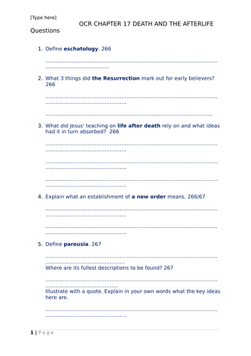 *NEW* OCR A Level Christianity YR 1 and 2 Death and the Afterlife ...
