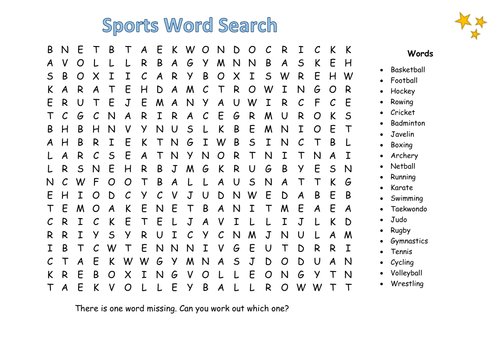 sports word search teaching resources