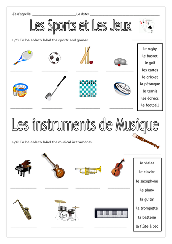 french sports games musical instruments worksheets teaching resources