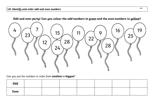 Year 1 Odd and Even worksheet | Teaching Resources