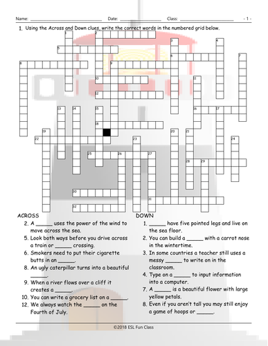 Compound Nouns Crossword Puzzle Teaching Resources