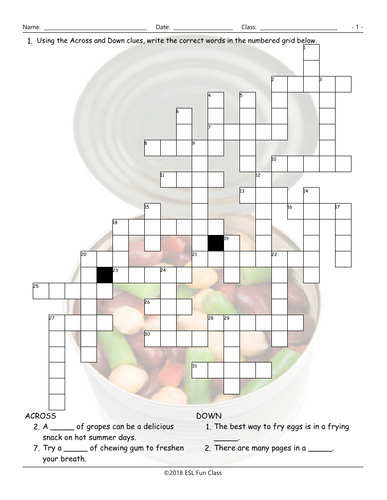 Container Words Crossword Puzzle Teaching Resources