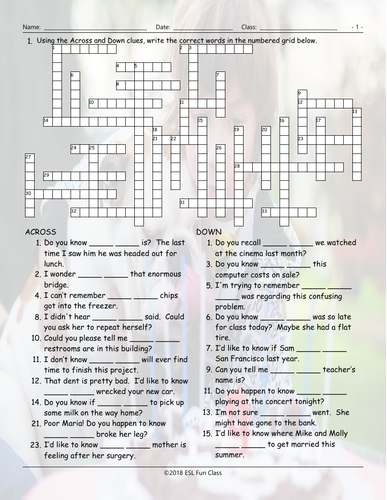 Embedded Questions Crossword Puzzle Teaching Resources